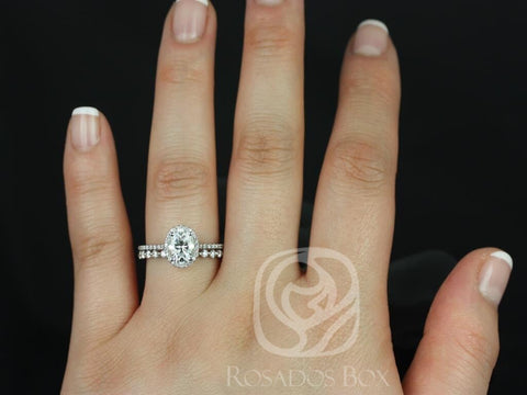 1.50cts Rebecca 8x6mm & Petite Naomi 14kt Gold Moissanite Diamond Oval Halo Bridal Set