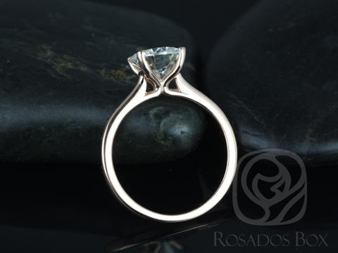 Ready to Ship Skinny Flora 8mm 14kt Rose Gold Moissanite GH Dainty Tapered Cathedral Round Solitaire Engagement Ring