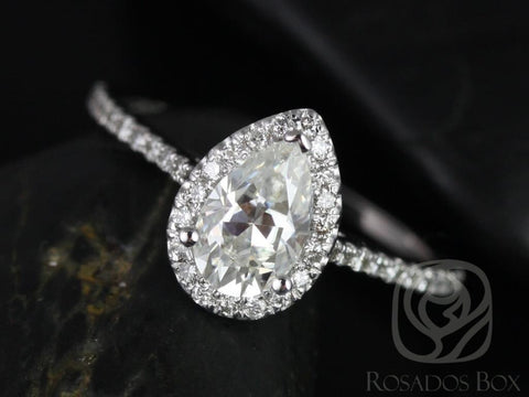 1ct Tabitha 8x5mm 14kt White Gold Forever One Moissanite Diamond Pear Halo Engagement Ring