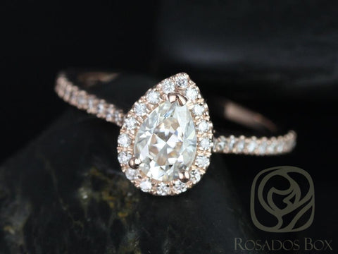 0.75cts Tabitha 7x5mm 14kt Gold Moissanite Diamonds Pear Halo Engagement Ring
