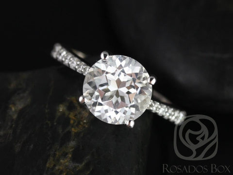 Rosados Box Ready to Ship Taylor 9mm 14kt White Gold Round White Topaz and Diamond Cathedral Engagement Ring