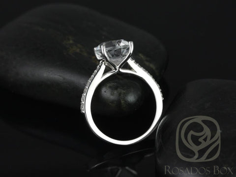 Rosados Box Ready to Ship Taylor 9mm 14kt White Gold Round White Topaz and Diamond Cathedral Engagement Ring