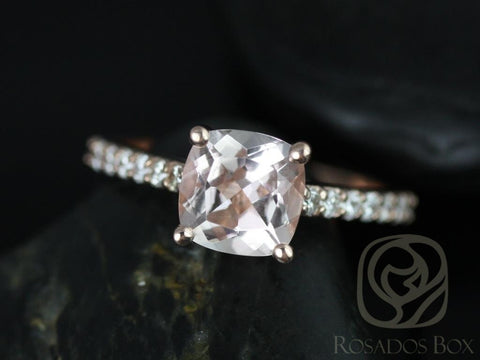 Rosados Box Tiffani 7mm 14kt Rose Gold Cushion Morganite and Diamonds Cathedral Engagement Ring
