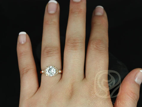 Ready to Ship Antoinette 8.5mm 14kt Rose Gold Round Forever One Moissanite Diamond Art Deco Vintage Engagement Ring