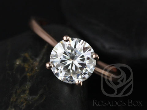 2ct Ready to Ship Skinny Flora 8mm 14kt Rose Gold Moissanite Minimalist Cathedral Round Solitaire Engagement Ring