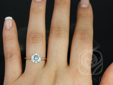 Ready to Ship Skinny Flora 8mm 14kt Rose Gold Moissanite GH Dainty Tapered Cathedral Round Solitaire Engagement Ring