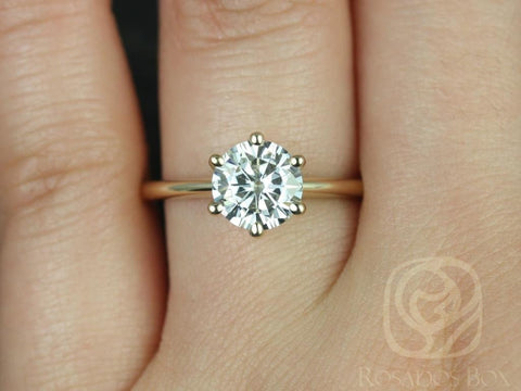 1.50ct Skinny Webster 7.5mm 14kt Gold Forever One Moissanite Minimalist Dainty 6 Prong Round Solitaire Engagement Ring