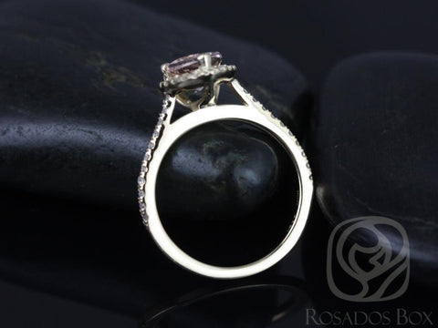 Tabitha 8x6mm 14kt Gold Morganite Diamond Art Deco Pave Pear Halo Ring,Morganite Pear Engagement Ring,Halo Morganite Ring,Rosados Box