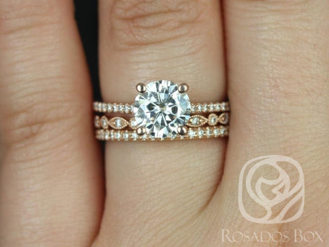 1.50ct Eloise 7.5mm & Petite Naomi 14kt Moissanite Diamonds Dainty Round TRIO Bridal Set