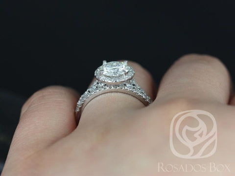 1.50ct Kimberly 7.5mm & Petite Naomi 14kt Moissanite Diamond TRIO Round Halo Bridal Set,Round Halo Ring,Round Engagement Ring,Anniversary