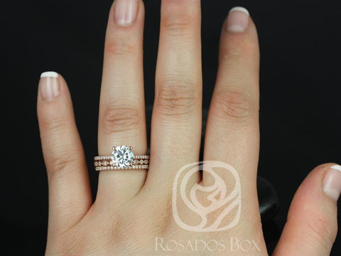 1.50ct Eloise 7.5mm & Petite Naomi 14kt Moissanite Diamonds Dainty Round TRIO Bridal Set