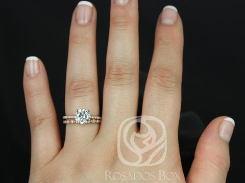 1.50ct Eloise 7.5mm & Gwen 14kt Moissanite Diamond Dainty Art Deco Round Solitaire Accent Bridal Set