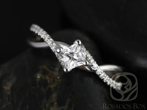 Valentina 4mm 14kt White Gold Princess White Topaz and Diamonds Twist Engagement Ring