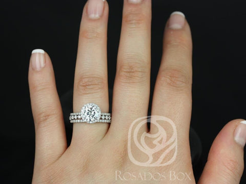 1.50ct Kimberly 7.5mm & Petite Naomi 14kt Moissanite Diamond TRIO Round Halo Bridal Set,Round Halo Ring,Round Engagement Ring,Anniversary