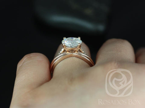 2.70ct Eloise 9mm & PLAIN Sk. Lima 14kt Rose Gold Forever One Moissanite Thin Cathedral Round Solitaire Accent Bridal Set