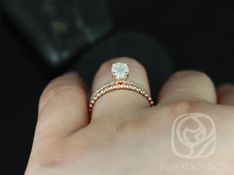 1ct Oval Moissanite Diamonds Thin Solitaire Accent Bridal Set,14kt Solid Rose Gold,Darcy 7x5mm & Buddha