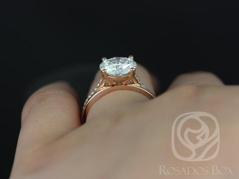 2.70ct Eloise 9mm & Plain Bd 14kt Rose Gold Moissanite Diamonds Dainty Round Solitaire Accent Bridal Set