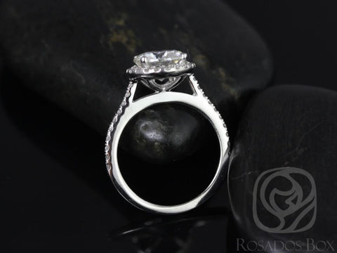 2ct Kubian 8mm 14kt White Gold Moissanite Diamond Pave Round Halo Engagement Ring, Rosados Box
