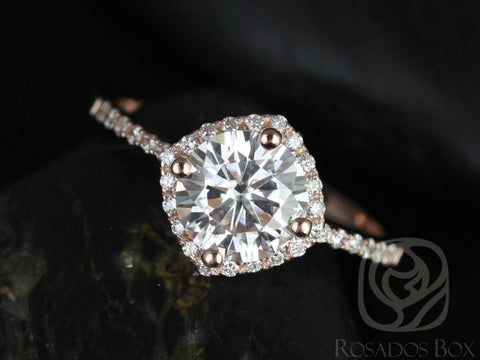 1.25ct Kitana 7mm 14kt Rose Gold Moissanite Diamond Dainty Compass Set Cushion Halo Ring,Minimalist Cushion Engagement Ring
