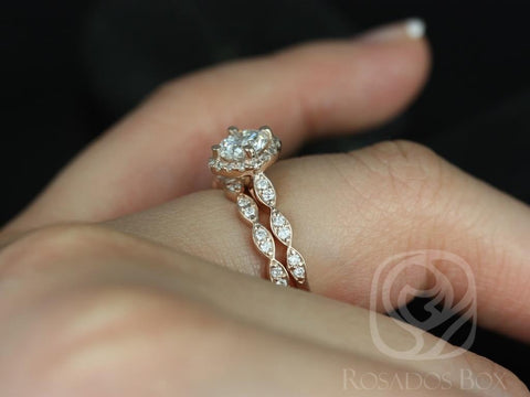 0.75ct Katya 6mm Moissanite Diamonds WITHOUT Milgrain Cushion Halo Kite Halo Bridal Set
