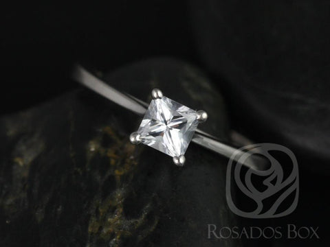 Gallina 4.5mm 14kt White Gold White Sapphire Dainty Tapered Minimalist Cathedral Square Princess Solitaire Engagement Ring,Rosados Box
