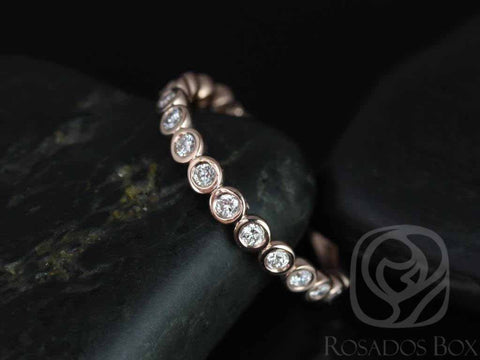 Bubbles Original 2.8mm 14kt Rose Gold Diamonds Bezel WITHOUT Milgrain ALMOST Eternity Band Stacking Ring