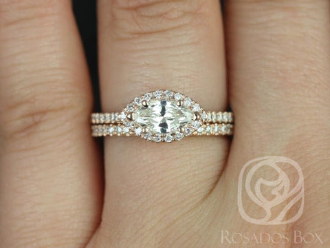 Rosados Box Ready to Ship Conflict Free Jones 0.63cts 14kt Rose Gold Marquise Diamond Halo Bridal Set