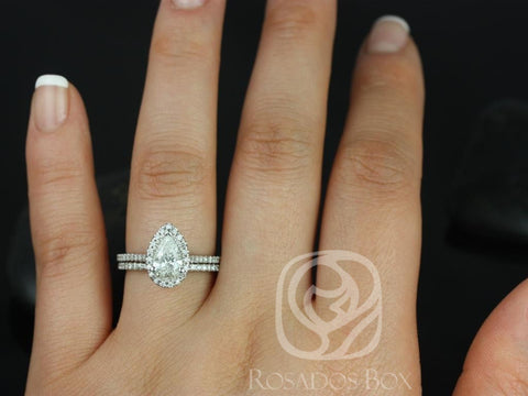 Ready to Ship Tabitha 1.02cts 14kt Solid White Gold Conflict Free Diamond Dainty Pave Pear Halo Classic Wedding Set Rings Rings