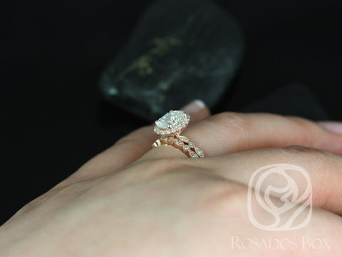 1.50ct Gwen 8x6mm 14kt Moissanite Diamonds WITH Milgrain Art Deco Oval Halo Bridal Set