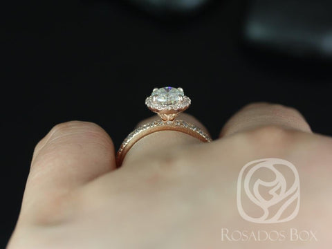 1.50ct Oval Moissanite Diamonds Dainty Pave Halo WITH Milgrain Set,14kt Rose Gold,Gwen 8x6mm & Pernella