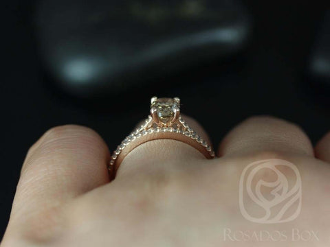 1.03ct Ready to Ship Blake 14kt Rose Gold Cognac Diamond Dainty Oval Solitaire Bridal Set