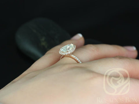 2ct Toni 10x7mm 14kt Rose Gold Moissanite Diamond Dainty Pave Pear Halo Ring,Pear Engagement Ring,Pave Halo Ring