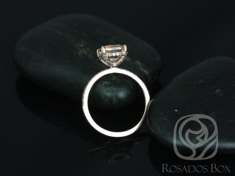 Ready to Ship Heidi 8mm 14kt Rose Gold Cushion Morganite Diamond Hidden Pave Halo Basket Engagement Ring