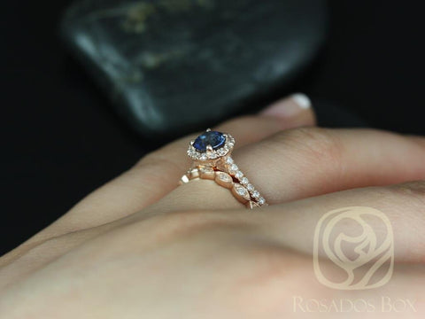 0.63ct Ready to Ship Kubian 0.63cts & Ult Pte Leah 14kt Rose Gold Blue Sapphire Diamond Art Deco Bridal Set