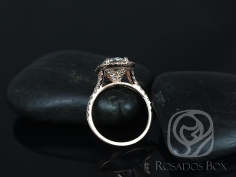 3ct Oval Moissanite Diamond Thin Mermaid Split Shank Cushion Halo Engagement Ring,14kt Solid Rose Gold,Avery 10x8mm,Rosados Box