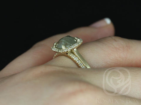 Rosados Box Ready to Ship Delana 1.50ct 14k Yellow Gold Cushion Rose Cut Diamonds Halo Bridal Set
