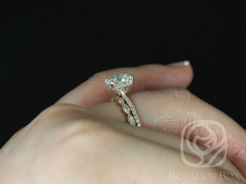 2ct Hillary 9x7mm & Christie 14kt Rose Gold Moissanite Diamond Art Deco Bridal Set,Oval Wedding Rings,Oval Solitaire Diamond Ring
