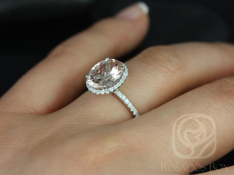 Jessica 10x8 mm 14kt White Gold Oval Morganite and Diamonds Halo Engagement Ring