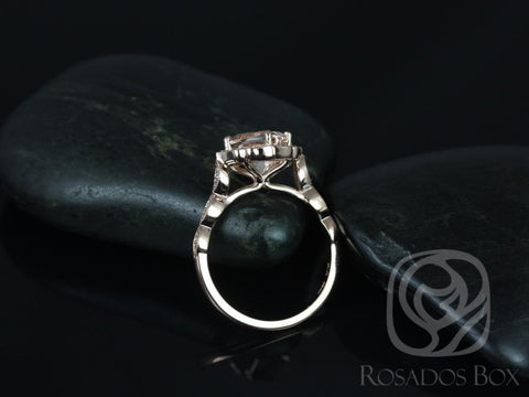 Lucille 7mm 14kt Rose Gold Morganite Diamond WITH Milgrain Kite Halo Ring,Unique Halo Engagement Ring,Art Deco Morganite Ring