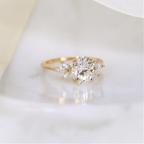 2ct Terah 9x7mm 14kt Gold Moissanite Diamond Marquise Unique Cluster Oval Ring